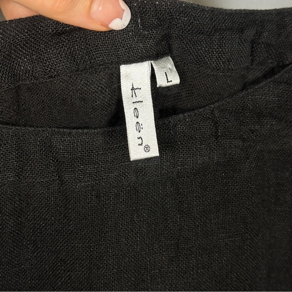 Kleen 100% Linen Peplum Blouse Boho Lagenlook Black Size L Bell Sleeves - Picture 4 of 8